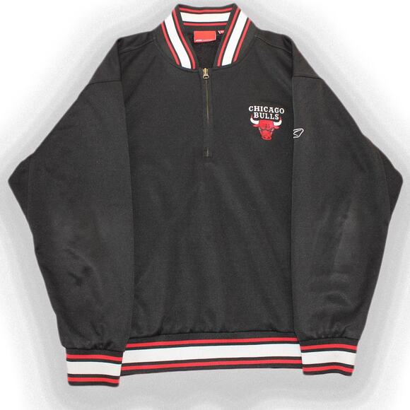 Vintage 90's Black Reebok Chicago Bulls NBA Varsity Zip-Up Jacket - Picture 1 of 6